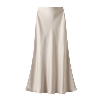 Womens Satin Silk Midi Skirt Fishtail Mermaid High Waist Long Skirts Apricot