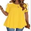 Afibi Womens Short Sleeve Cold Shoulder Summer Basic Tee Tops Shirts (XX-Large, Yellow) view 1