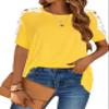 Afibi Womens Short Sleeve Cold Shoulder Summer Basic Tee Tops Shirts (XX-Large, Yellow) view 2