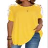 Afibi Womens Short Sleeve Cold Shoulder Summer Basic Tee Tops Shirts (XX-Large, Yellow) view 3