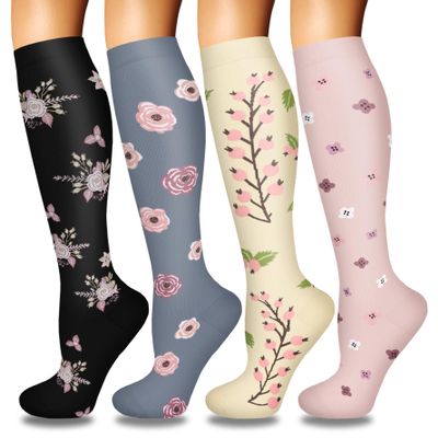 4 Pairs Compression Socks for Women Circulation-Best Support for Everyday Casual Lifestyle Wear,unique fashion floral Modern Stylish Look with Comfort Fit,Practical Gift for Use L-XL