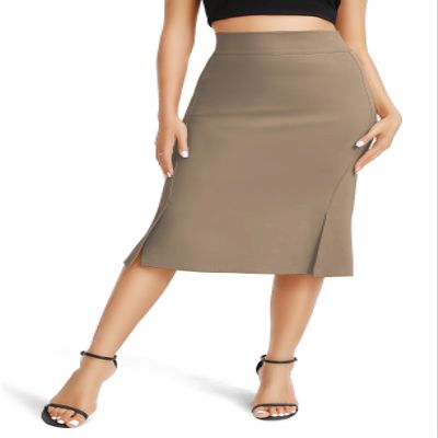 Urban CoCo Women's Stretch Office Fishtail Pencil Skirt High Waist Bodycon Midi Skirt with Slit (Coffee,XL)