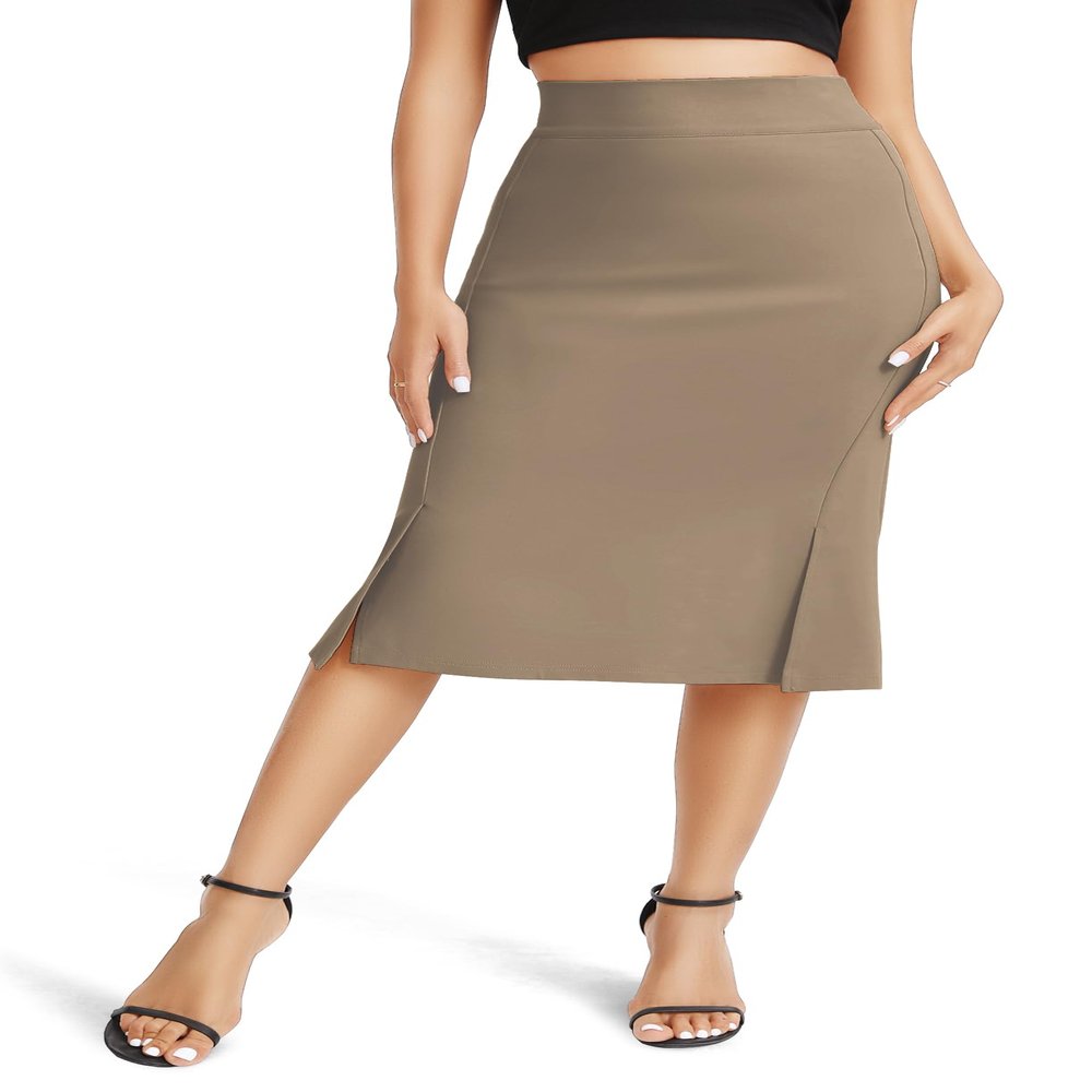 Urban CoCo Women's Stretch Office Fishtail Pencil Skirt High Waist Bodycon Midi Skirt with Slit (Coffee,XL)