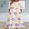 Boho Floral Flowy Maxi Dress for Womens Casual Loose 2024 Summer Short Sleeve Beach Vacation Long Dresses with Pockets view 2