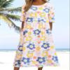 Boho Floral Flowy Maxi Dress for Womens Casual Loose 2024 Summer Short Sleeve Beach Vacation Long Dresses with Pockets view 4
