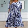 Women's Boho Floral Maxi Dress 2024 Summer Short Sleeve Long Dress Casual Loose A Line Elastic Pleated Dress with Pockets view 2