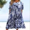 Women's Boho Floral Maxi Dress 2024 Summer Short Sleeve Long Dress Casual Loose A Line Elastic Pleated Dress with Pockets view 4