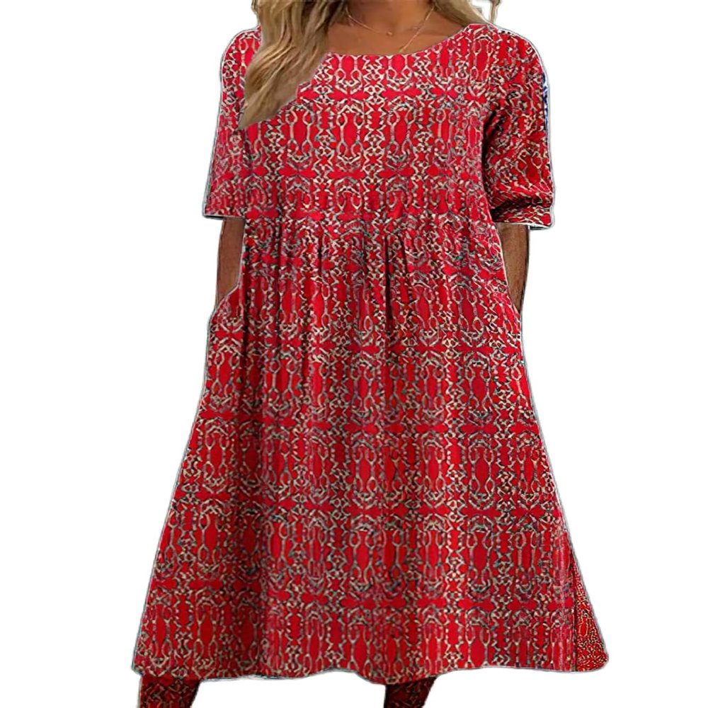 Boho Floral Flowy Maxi Dress for Womens Casual Loose 2024 Summer Short Sleeve Beach Vacation Long Dresses with Pockets A Red
