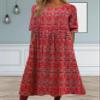 Boho Floral Flowy Maxi Dress for Womens Casual Loose 2024 Summer Short Sleeve Beach Vacation Long Dresses with Pockets A Red view 2