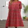 Boho Floral Flowy Maxi Dress for Womens Casual Loose 2024 Summer Short Sleeve Beach Vacation Long Dresses with Pockets A Red view 3