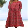 Boho Floral Flowy Maxi Dress for Womens Casual Loose 2024 Summer Short Sleeve Beach Vacation Long Dresses with Pockets A Red view 4