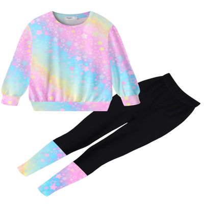 Arshiner Little Girls 2 Piece Outfits Color Block Tee Crew Neck Top Patchwork Legging Girl Sweatpants Sweatsuits Tracksuits
