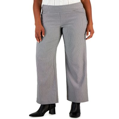 Charter CIub Womens Pull On Wide Leg Houndstooth Pants Deep Black Combo 16