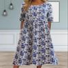 Boho Floral Flowy Maxi Dress for Womens Casual Loose 2024 Summer Short Sleeve Beach Vacation Long Dresses with Pockets A Royal Blue view 2