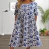 Boho Floral Flowy Maxi Dress for Womens Casual Loose 2024 Summer Short Sleeve Beach Vacation Long Dresses with Pockets A Royal Blue view 3