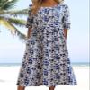 Boho Floral Flowy Maxi Dress for Womens Casual Loose 2024 Summer Short Sleeve Beach Vacation Long Dresses with Pockets A Royal Blue view 4