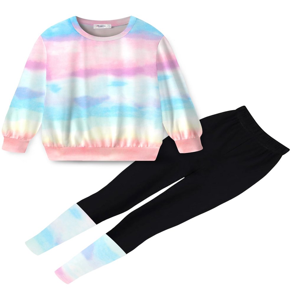 Arshiner Toddler Girls 2 Piece Rainbow Print Outfits Pullover Sweatshirt and Yoga Pants Set Little Kid Girls Tracksuit 4T 5T
