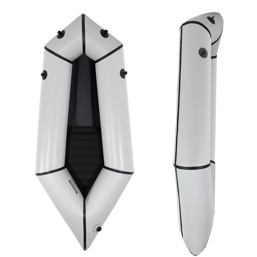 Oryxearth TPU Packraft, Lightweight Inflatable Travel Kayak with Soft Seat for Adults & Kids - 1 Person Packraft in White Flat River for Camping Trip Fishing, Grey