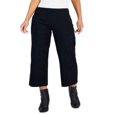 Charter CIub Petite Printed Jacquard Cropped Wide Leg Pants Classic Black 8P