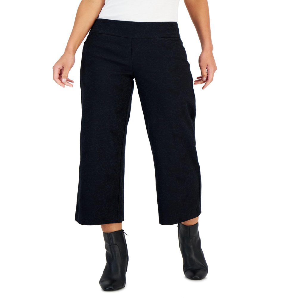 Charter CIub Petite Printed Jacquard Cropped Wide Leg Pants Classic Black 8P