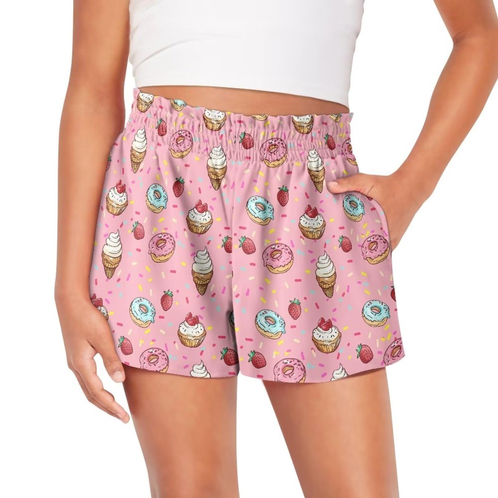 Pointodoor Donut Athletic Shorts for Girls 3-16 Cute Running Shorts Toddler Girls with Pockets Workout Ice Cream Lightweight High Waist Active Short