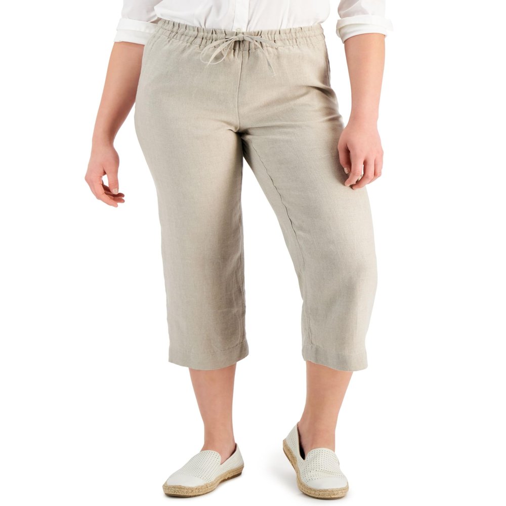 Charter Club Damask Women's Linen Capri Tie-Waist Pants Flax XXL