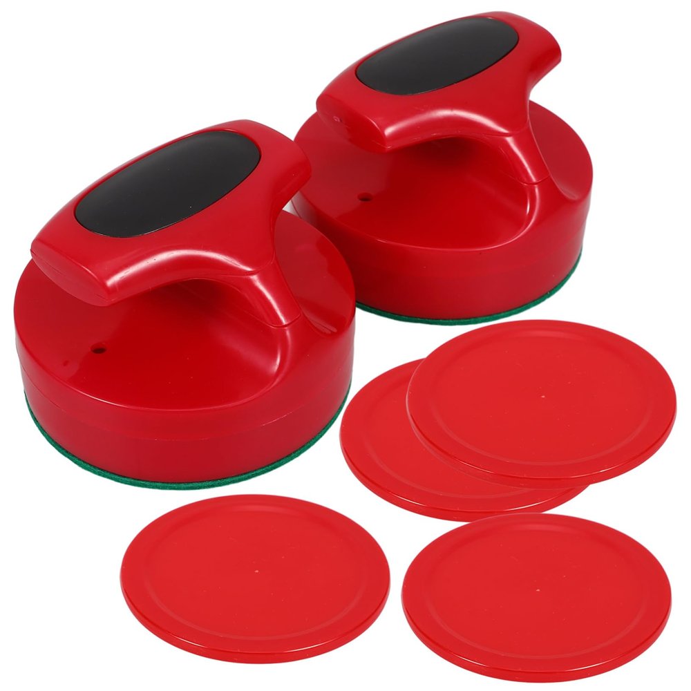 FOYTOKI 1set Replacement Hockey Pucks and Slider Pusher Air Hockey Accessories for Game Tables Includes Red Paddles and Red Pucks for Indoor Fun