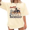 AMWIPE Rodeo Shirts Women Cowgirl Shirt Oversized Country Concert Tshirt Vintage Cow Skull Graphic Tee Casual Vacation Tops