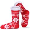 DOSKONI Slipper Socks for Women Fuzzy Non Slip Winter Thick Warm Soft Cozy Fleece Lining Home Socks with Grippers Snowflake Red  view 1