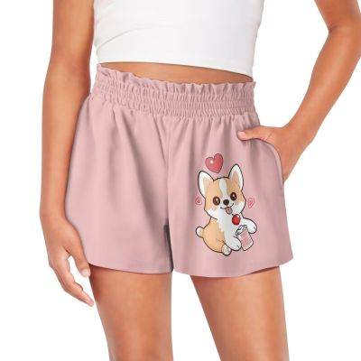 SCRAWLGOD Corgi Girls Athletic Shorts Size 12-14 Dog High Waist Running Shorts for Girls Summer Quick Dry 2 in 1 Butterfly Skorts with Pockets Cherry Kids Casual Flowy Shorts Heart Biker Shorts