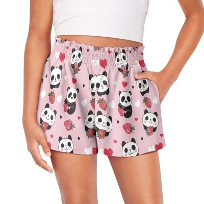 SCRAWLGOD Panda Girls Athletic Shorts Size 6-12 Month Strawberry Running Shorts for Toddler Girls Summer Beach Sports Flowy Shorts with Pockets Heart Elastic High Waist Butterfly Shorts Spandex Liner