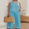 Women's Solid Color Linen Casual Suit 2 Piece Summer Loose Linen Sets Sleeveless Tops Wide Leg Pants Suits view 2