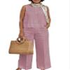 Women's Solid Color Linen Casual Suit 2 Piece Summer Loose Linen Sets Sleeveless Tops Wide Leg Pants Suits view 1