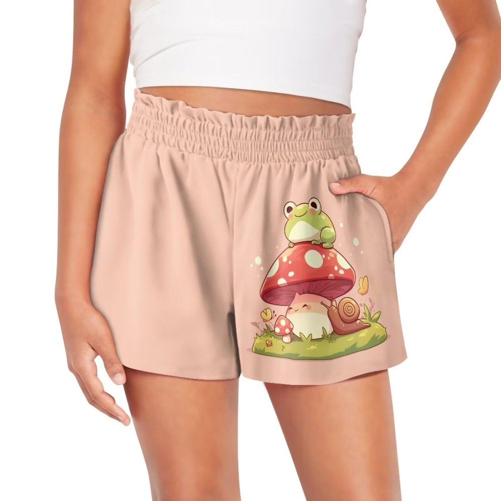 SCRAWLGOD Mushrooms Frog Girls Athletic Shorts Size 7-8 Snail High Waist Butterfly 2 in 1 Sports Shorts for Little Girls Gym Running Shorts Summer Kids Elastic Flowy Skorts Breathable