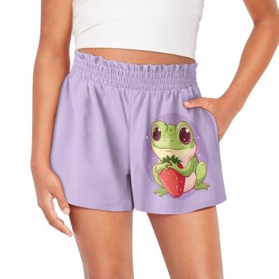 SCRAWLGOD Frog Girls Athletic Shorts Size 6-12 Month Strawberry Toddler Kids High Waist Butterfly Shorts for Girls Flowy Shorts Summer Butterfly Shorts Casual School Children Cheer Gym Skorts