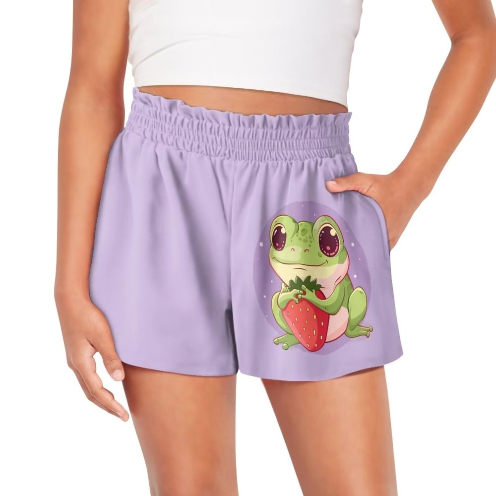 SCRAWLGOD Frog Girls Athletic Shorts Size 6-12 Month Strawberry Toddler Kids High Waist Butterfly Shorts for Girls Flowy Shorts Summer Butterfly Shorts Casual School Children Cheer Gym Skorts