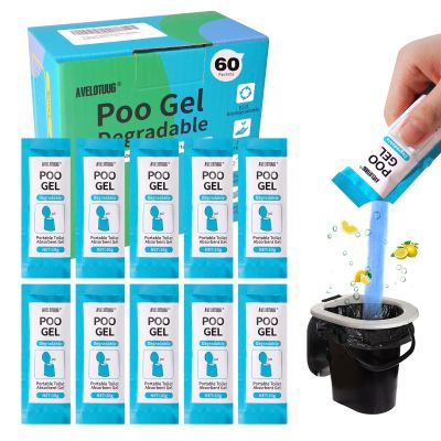 Portable Toilet Absorbent Gel Powder, 60 Pack Poo Gel for Camping Toilet Solid Waste and Urine, Eco Gel for Outdoor Recreation Hiking Fast-Acting Gel Deodorizing Treatment