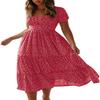 Women's Red Polk Dot Maxi Dress Casual Short Sleeve Square Neck Smocked Tiered Boho Party Dress Flowy Floral Long Summer Dresses for Women 2024, Red, Large view 1