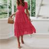 Women's Red Polk Dot Maxi Dress Casual Short Sleeve Square Neck Smocked Tiered Boho Party Dress Flowy Floral Long Summer Dresses for Women 2024, Red, Large view 2