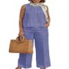 Women's Solid Color Linen Casual Suit 2 Piece Summer Loose Linen Sets Sleeveless Tops Wide Leg Pants Suits view 1