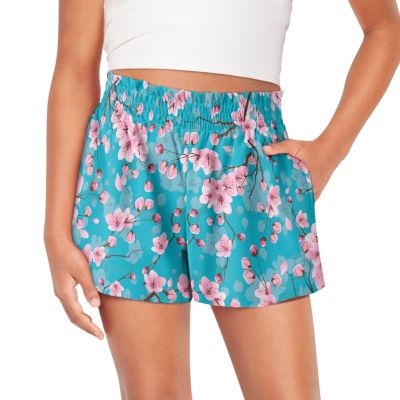 SCRAWLGOD Cherry Blossom Girls Athletic Shorts Size 1T-2T Girls Flowy Running Shorts Tennis Active Butterfly Shorts Double Layer Sports Skorts with Pockets Quick-Drying Cartwheel Shorts Elastic