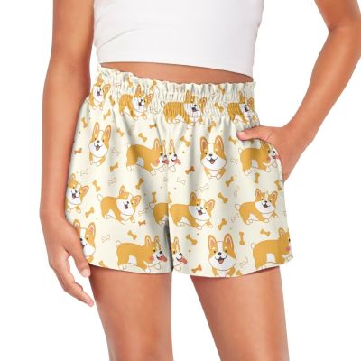 SCRAWLGOD Corgi Girls Athletic Shorts Size 7-8 Dog Girls Butterfly Shorts with Pockets Bones Kids Summer Flowy 2 in 1 Stretchy Running Shorts Dance Tennis Cheer Skirts Preppy Sport Biker Shorts