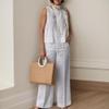 Women's Solid Color Linen Casual Suit 2 Piece Summer Loose Linen Sets Sleeveless Tops Wide Leg Pants Suits view 2