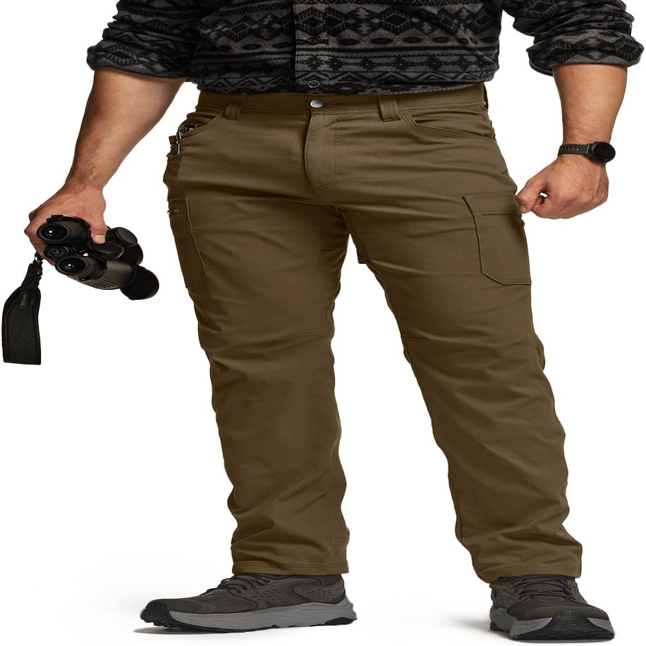 CQR Men's Active Flex Tactical Pants, Water Resistant Lightweight Stretch Cargo Work Hiking Pants, Sierra Walnut, 34W x 30L