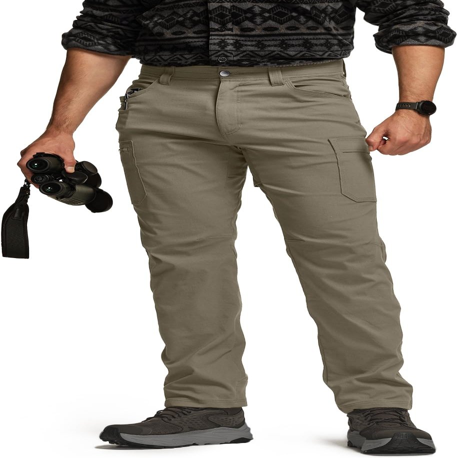 CQR Men's Active Flex Tactical Pants, Water Resistant Lightweight Stretch Cargo Work Hiking Pants, Sierra Sandstorm, 40W x 32L