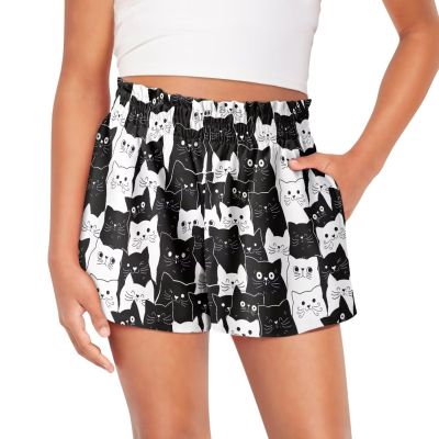 SCRAWLGOD Cats Girls Athletic Shorts Size 10-12 Kids Active Black Running Shorts Teen Summer Flowy Shorts with Spandex Liner High Waisted Butterfly Shorts for Sports 2 in 1 Skorts Cheer