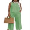 Women's Solid Color Linen Casual Suit 2 Piece Summer Loose Linen Sets Sleeveless Tops Wide Leg Pants Suits view 1