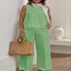 Women's Solid Color Linen Casual Suit 2 Piece Summer Loose Linen Sets Sleeveless Tops Wide Leg Pants Suits view 2