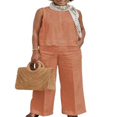 Women's Solid Color Linen Casual Suit 2 Piece Summer Loose Linen Sets Sleeveless Tops Wide Leg Pants Suits