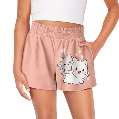 SCRAWLGOD Cute Cat Girls Athletic Shorts Size 12-14 Heart Children School Butterfly Running Shorts with Spandex Liner Breathable Teen Girls Elastic Waist Flowy Shorts with Pockets Gym Skorts
